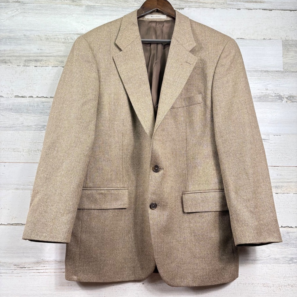 Chaps Ralph Lauren Mens 42R Silk Wool Blazer‎ Tan Brown Sport Coat Old Money